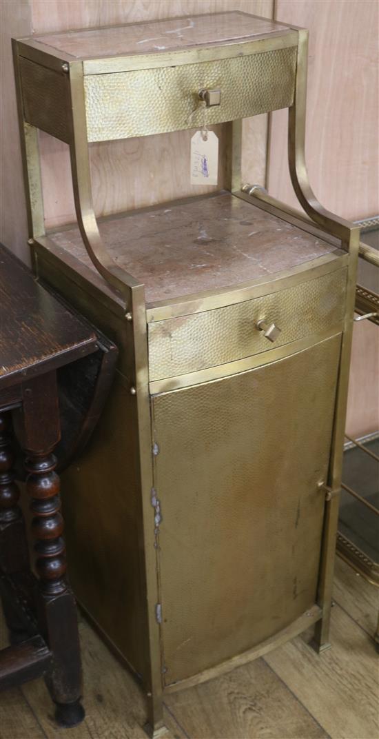 A pair of French brass and marble topped bedside tables H.102cm